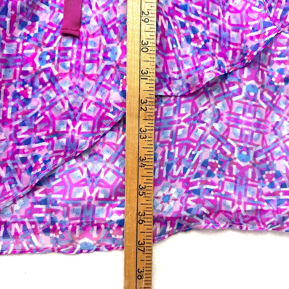 Sundance Silk Chiffon Faux Wrap Dress Kaleidoscope Purple Pink Geometric lined - Picture 8 of 10